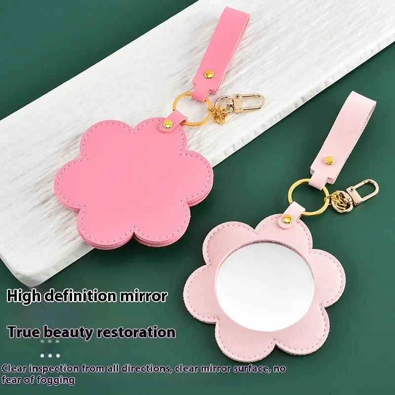 PU lederen bloemvorm make-upspiegel ronde ultradunne lichtgewicht cosmetische spiegels draagbare mini draaibare reiszakspiegel