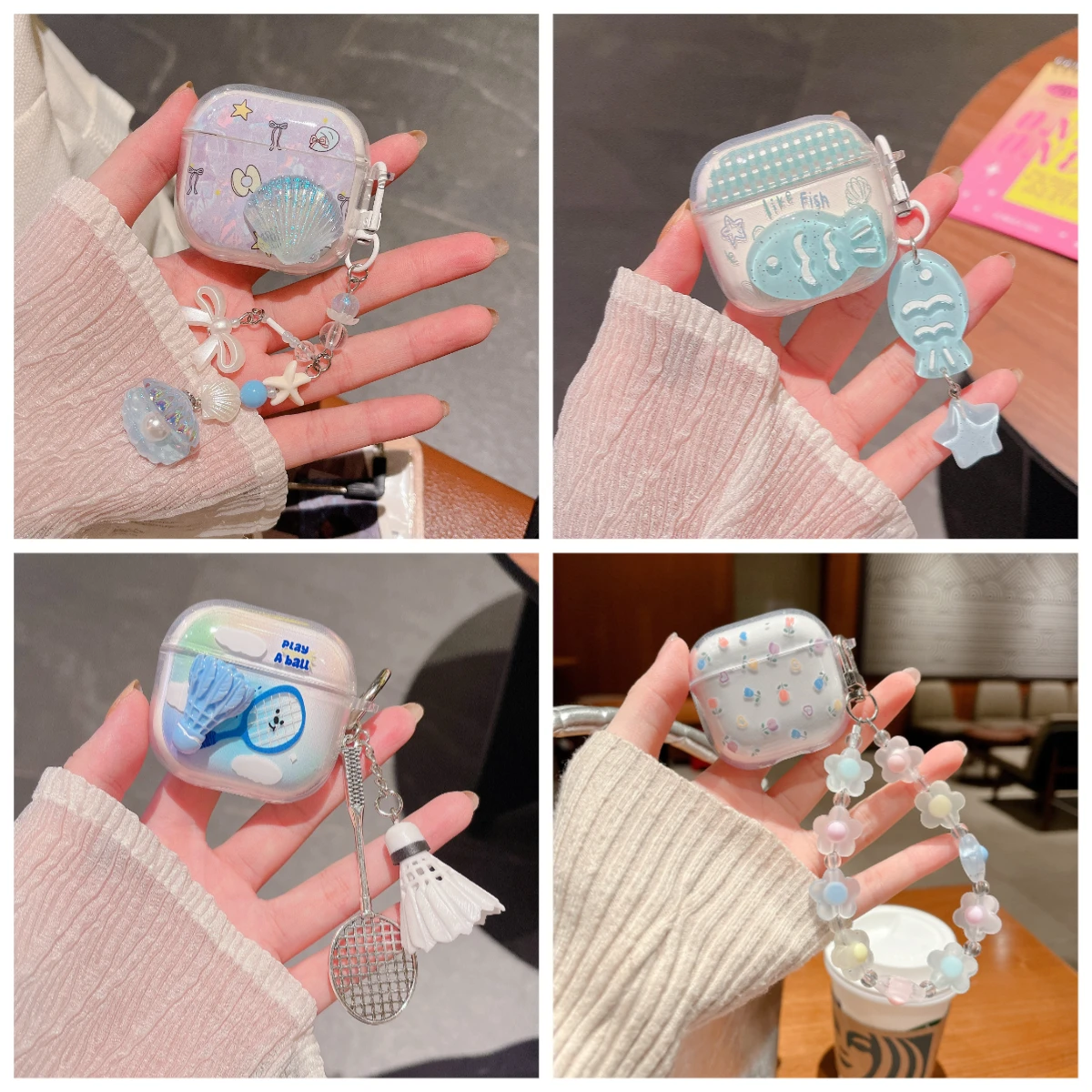 Gradient Sky Blue Earphone Case With Butterfly Knot Star Pendant Cover For AirPods 4 3 For AirPods 1 2 3 4 Pro3 Pro2Generations - Image 2