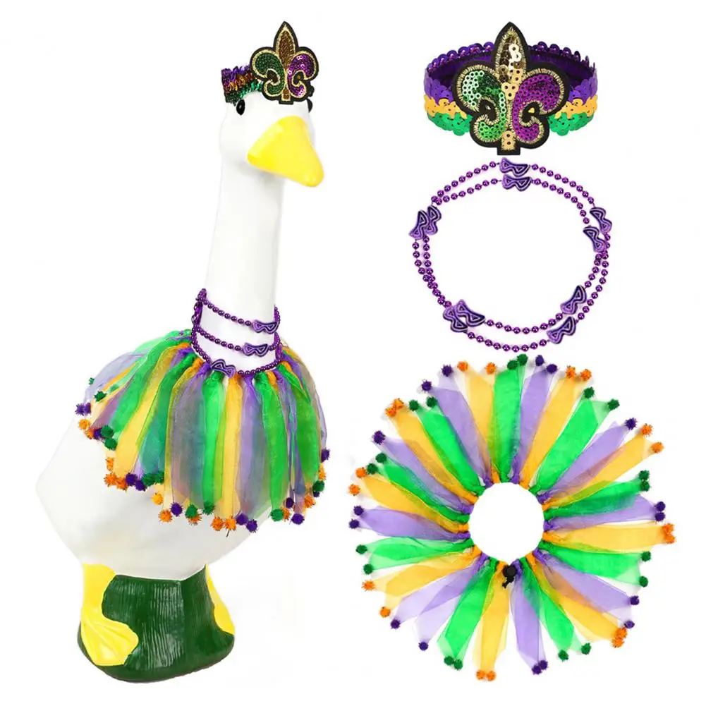 Big Goose Clothes Fluffy Gauze Skirt Costume with Fur Ball Edges Mardi Gras Headdress Elastic Neck Rings Garden Goose Decor 80%