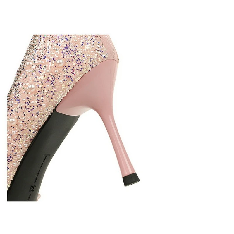 BIGTREE أحذية مزاجه عالية الكعب النساء أحذية الترتر الديكور النساء مضخات خنجر 8 سنتيمتر الكعوب مثير أحذية الحفلات مضخات فاخرة #6