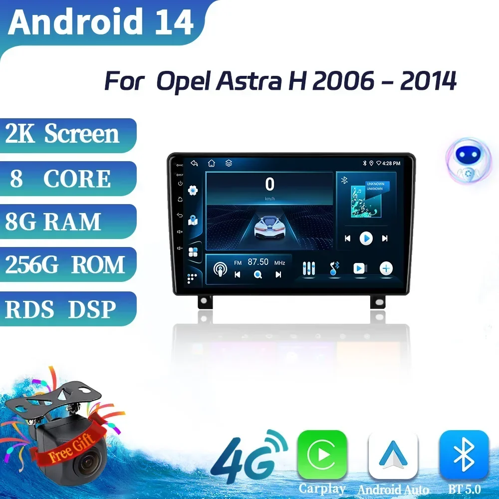 For Opel Astra H 2006-2014 Car Radio Android 14 Wireless Bluetooth Carplay Multimedia 4G GPS 5G WIFI Touch Screen Stereo System