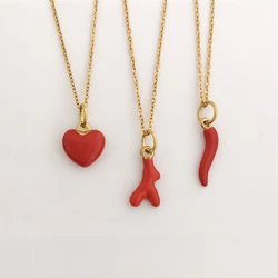 Women Pendant Necklace Stainless Steel Red Pepper Coral Heart Slim Choker Gold Color Waterproof Sex Elegant Gift Wholesale