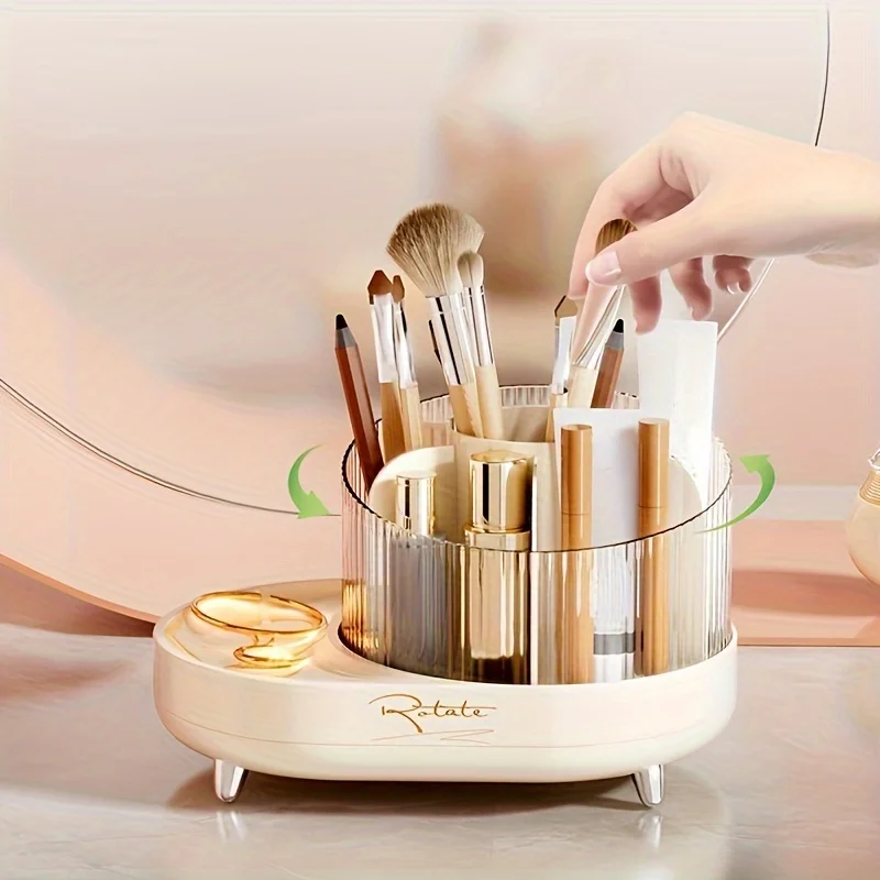 Desktop cosmetics storage box makeup brush bucket latticed pen cylinder dressing table skin care product shelf rotating makeup b