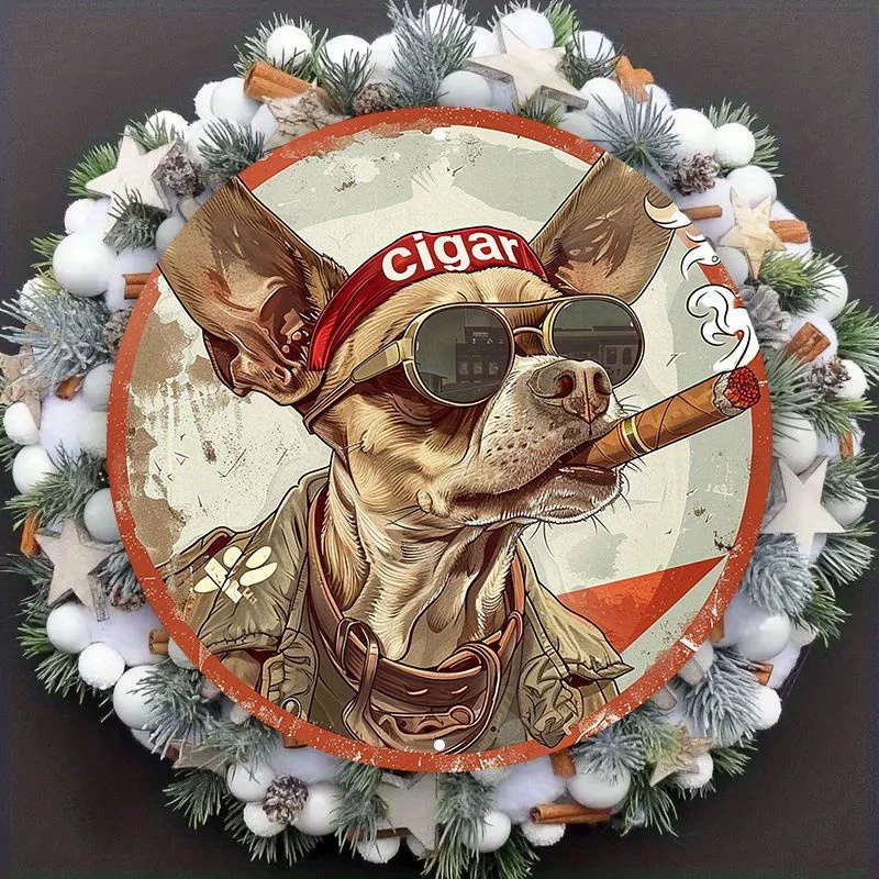 Chic Dog with Cigar Aluminum Wall Art, Weather-Resistant, Indoor & Outdoor Decor, Pre-Drilled Holes, Unique Gift for Pet Lovers