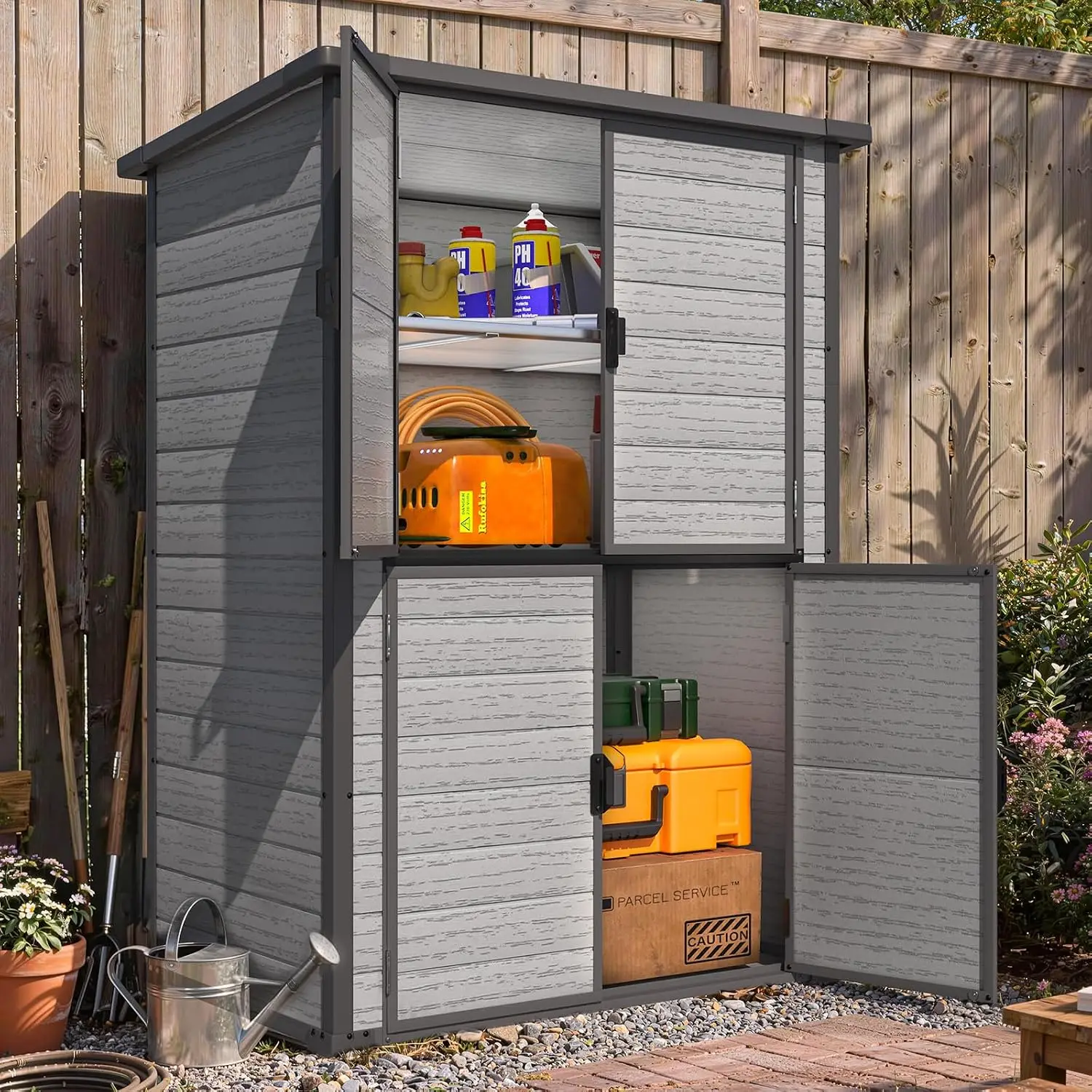 Outdoor Storage Cabinet Tall Vertical Resin Floor Standing 58 Cu.Ft, Customized