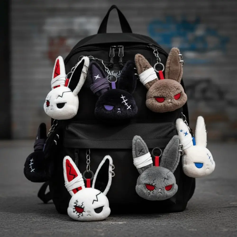Cute Dark Bunny Doll Embroidered Cute Design Bunny Keychain Gothic Style Skin Friendly Rabbit Pendant Bag Decoration