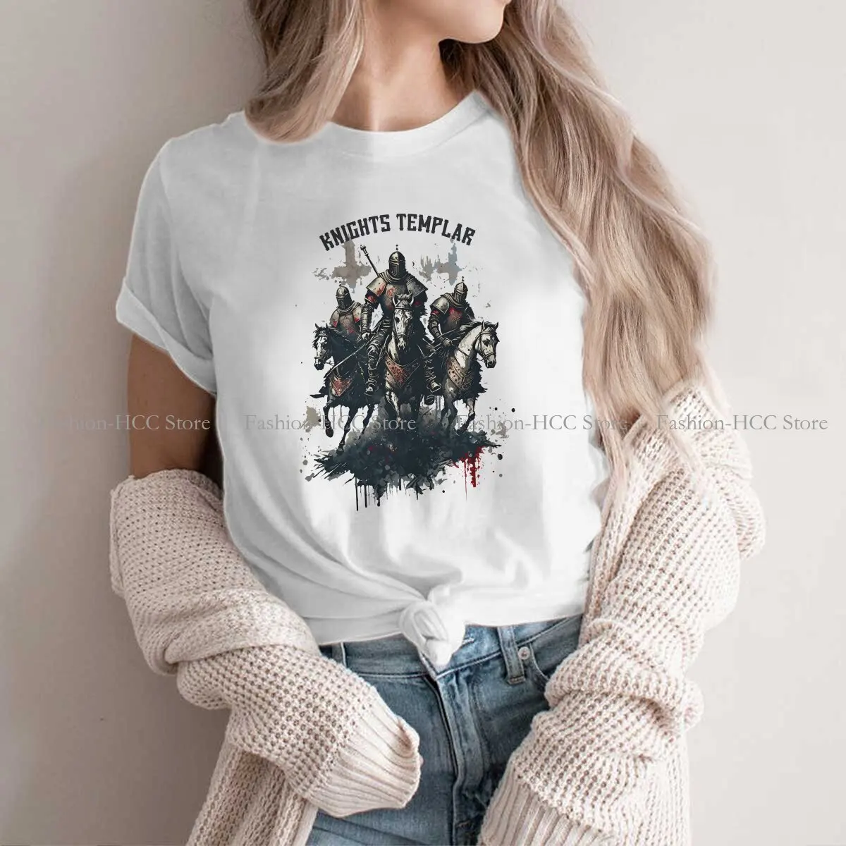 Soldiers On Horseback Fashion Polyester TShirts Templar Knight Women Graphic Streetwear T Shirt Round Neck