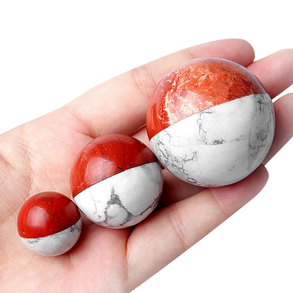 2 3 4CM Cartoon Pocket Monster Ball Natural Crystal Healing Stone Red Jasper White Howlite For Children Gifts Decor Wholesale - view 2
