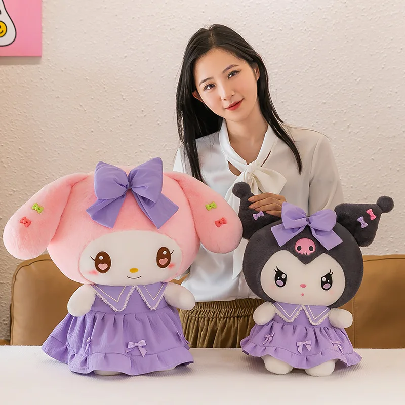 65cm Big Size Sanrioed Doll Plush Kuromi Melody Bow Doll Devil Horns Gift Bed Home Ornament Wholesale Pliiow Soft Anime Plushie