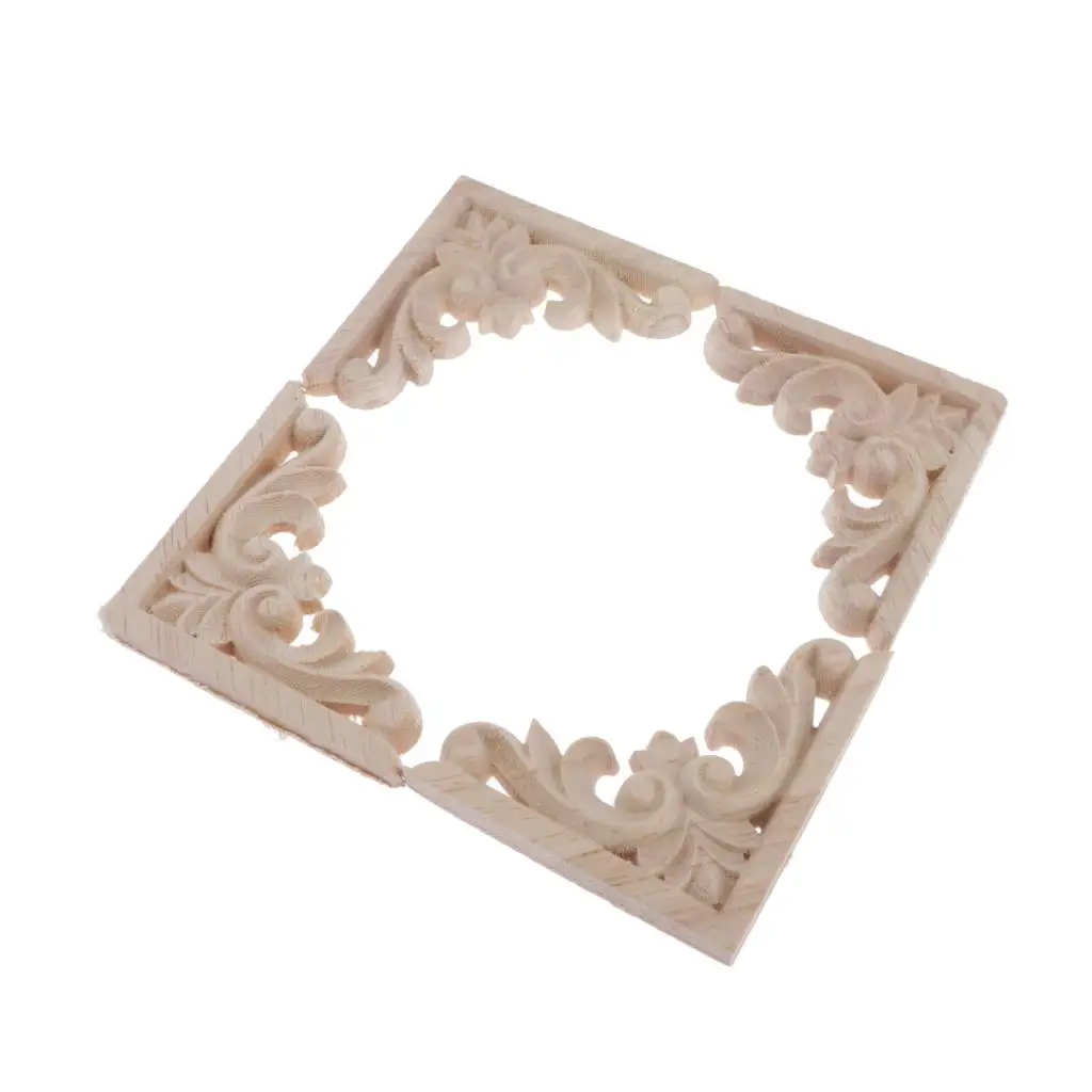 Elegant Wooden Furniture Appliques Carved Decals Floral Onlay Unfinished Decoration for Home Cabinet Mirror