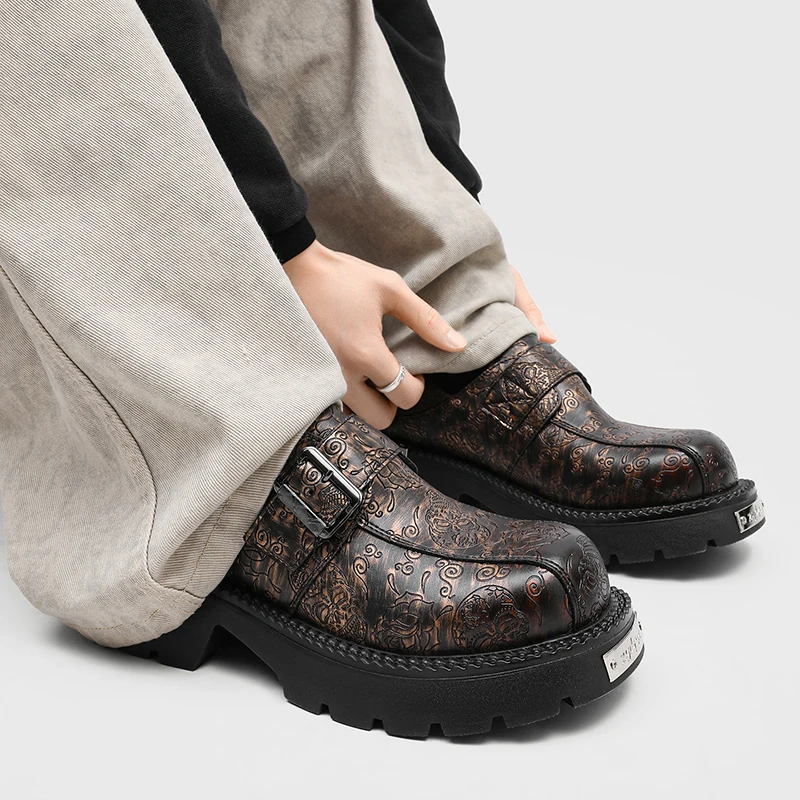 

Мужские повседневные кожаные туфли на толстой подошве с пряжкой, дизайнерские, большие размеры, деловые лоферы, весна-осень 2026