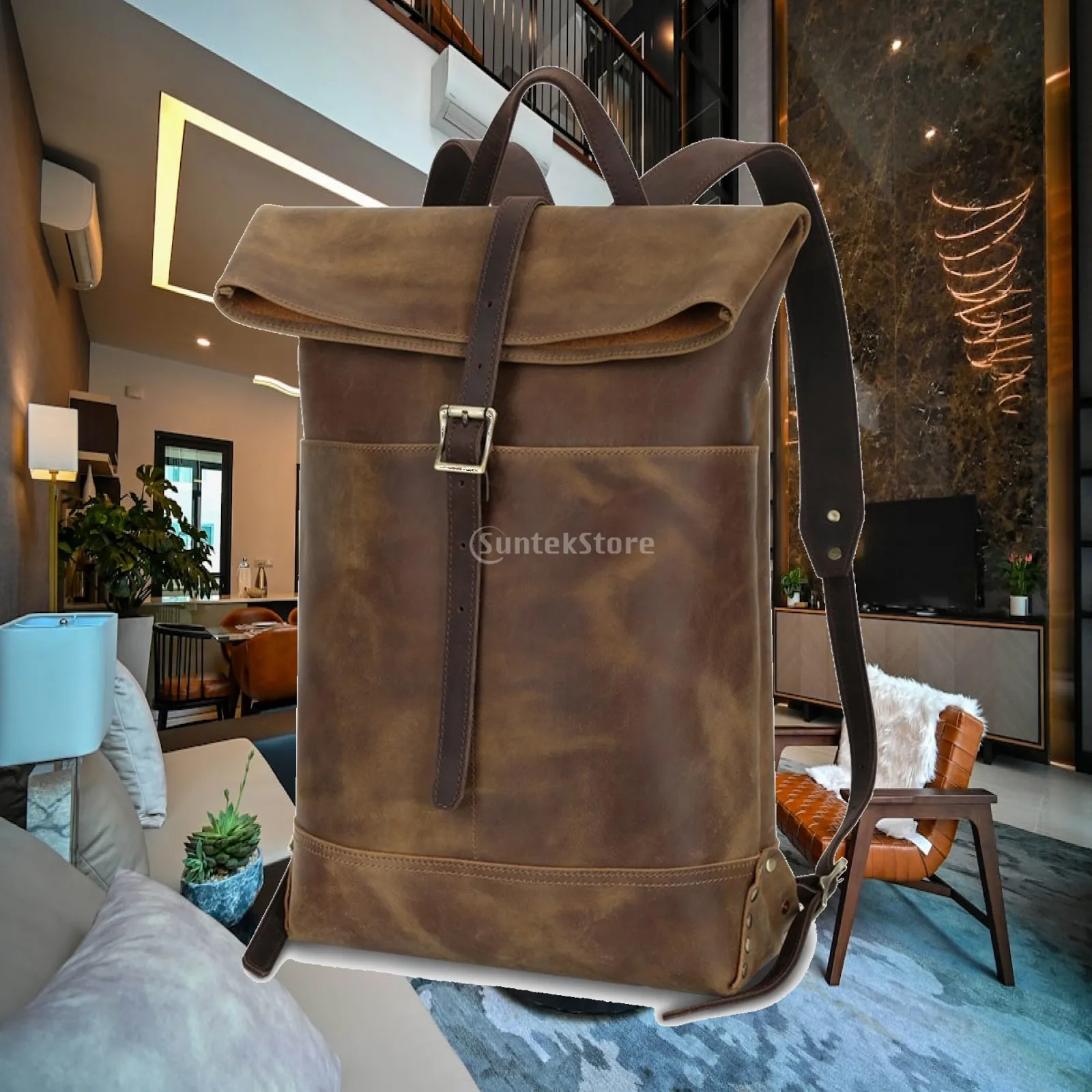 Multi Purpose Canvas Travel Rucksack with Leather Detail for Hiking Cycling City Explore Fits 15 Inch Laptop 20 35L