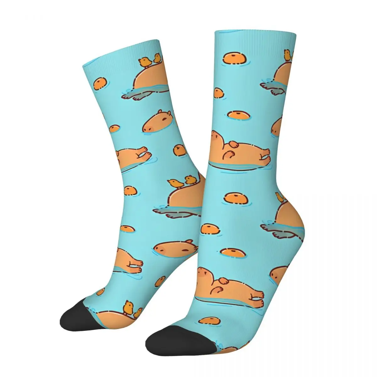 Capybara Pattern Swimming With Oranges Men's Socks Retro Harajuku Street Style Novelty Pattern Crew Sock