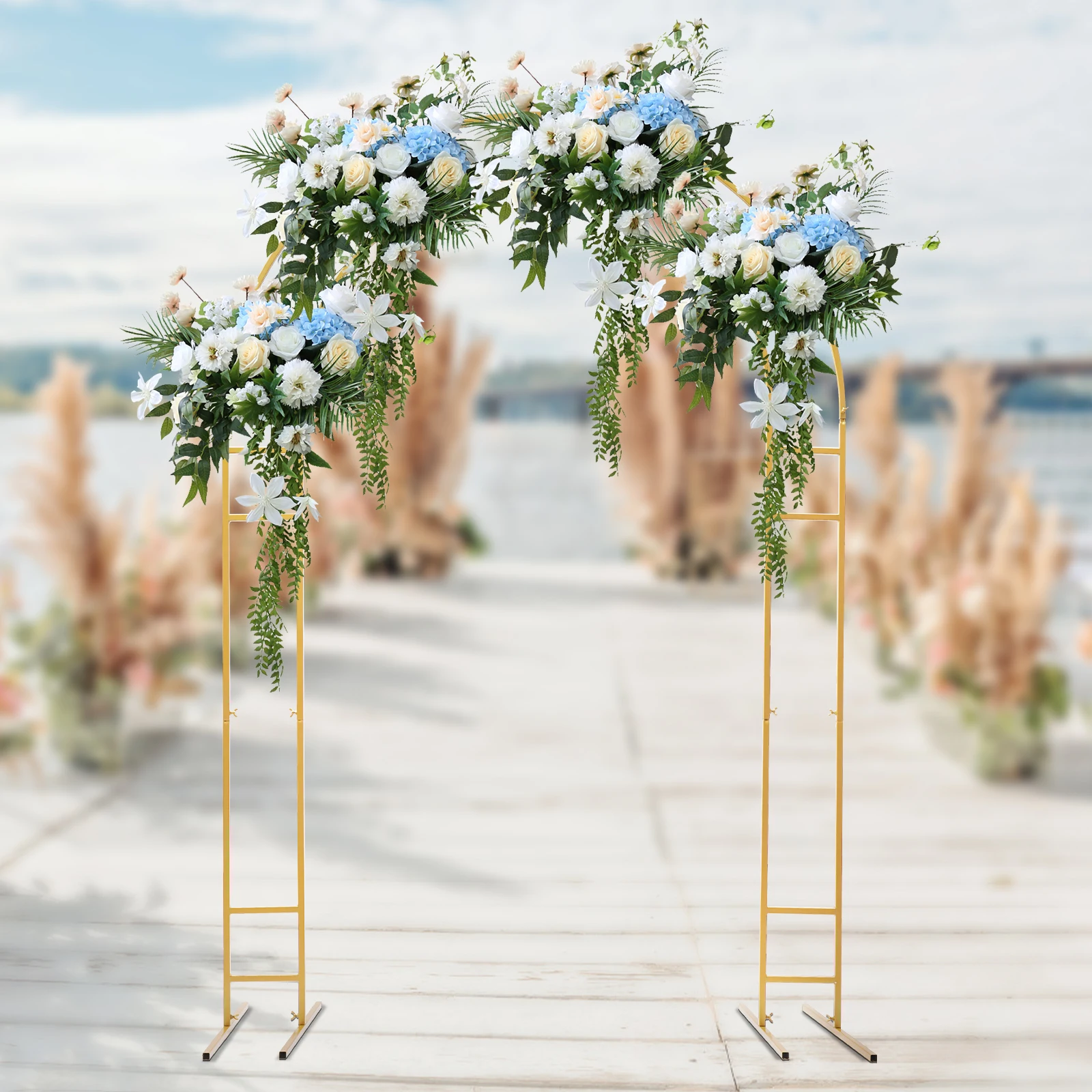 Wedding Arch Stand with Base Balloon Arch Backdrop Arch Stand Gold 150*50*220cm