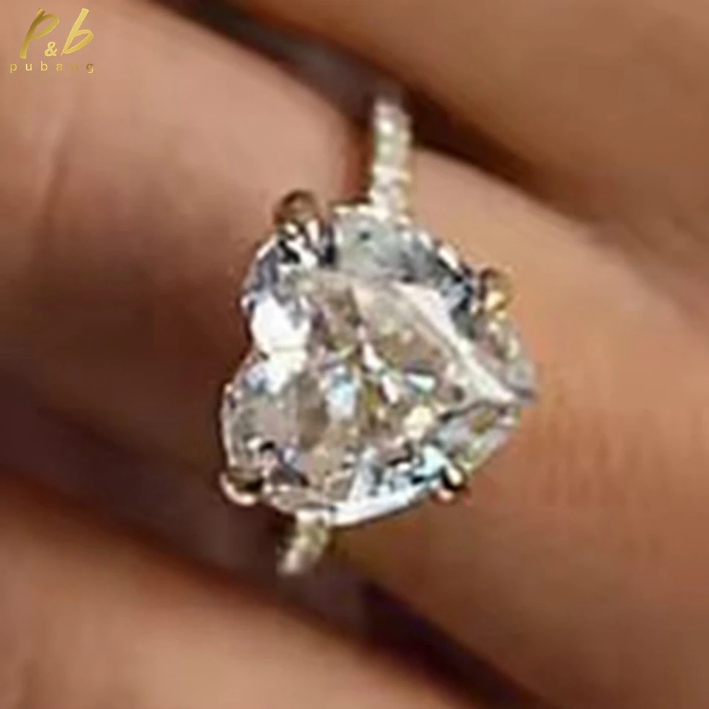 

Кольцо PuBang Sparkling 3EX VVS1 D с муассанитом в форме сердца и сертификатом 8 карат, 12 мм, кольца из желтого золота 18 карат с измельченным льдом