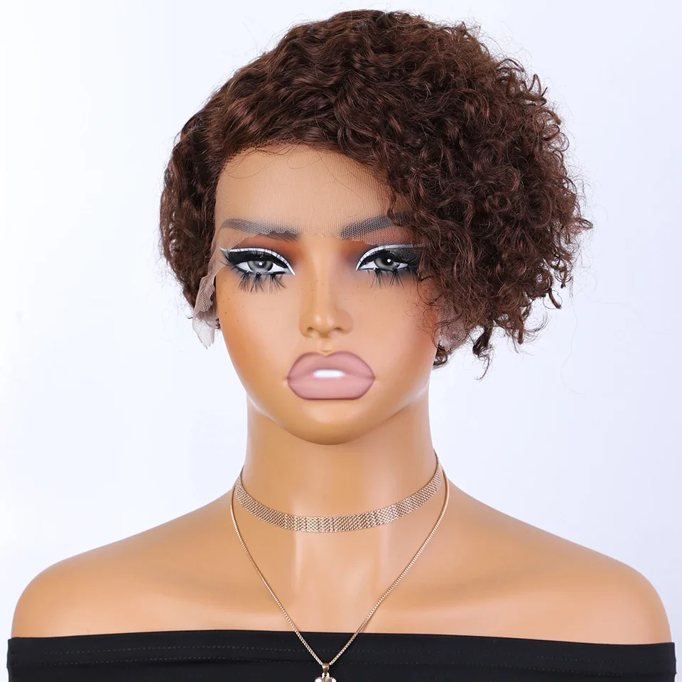 

Короткий парик из натуральных волос с кружевной основой 13x1 HD, глубокие кудри, фронтальный парик в стиле пикси-боб для женщин, бюджетный вариант, очень короткая прическа