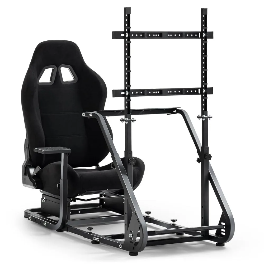 

Racing Cockpit Frame with TV Stand,Gear Mount & Black Seat Fit for G923, G920, T500, Fantec/T3PA/TGT,Height Adjustable
