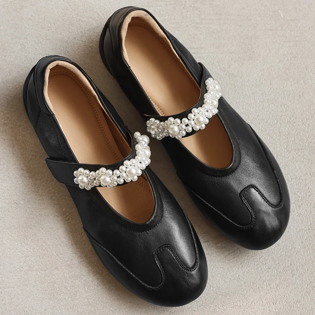 chaussures-plates-mary-jane-en-cuir-d'agneau-pour-femmes-bout-rond-perles-bande-etroite-fermeture-a-boucle-et-a-crochets-chaussures-decontractees-de-haute-qualite-douces-et-confortables