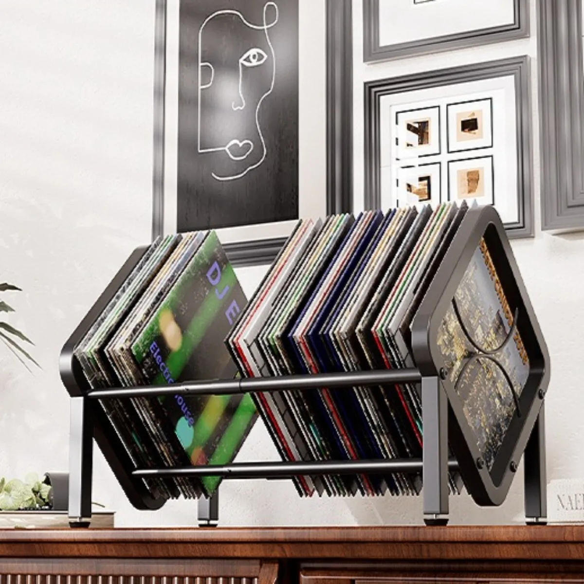 رف تخزين أقراص مضغوطة من الفينيل الحديدي قابل للتعديل - منظم ذو سعة كبيرة للألبومات ورف الوسائط الموفر للمساحة #2