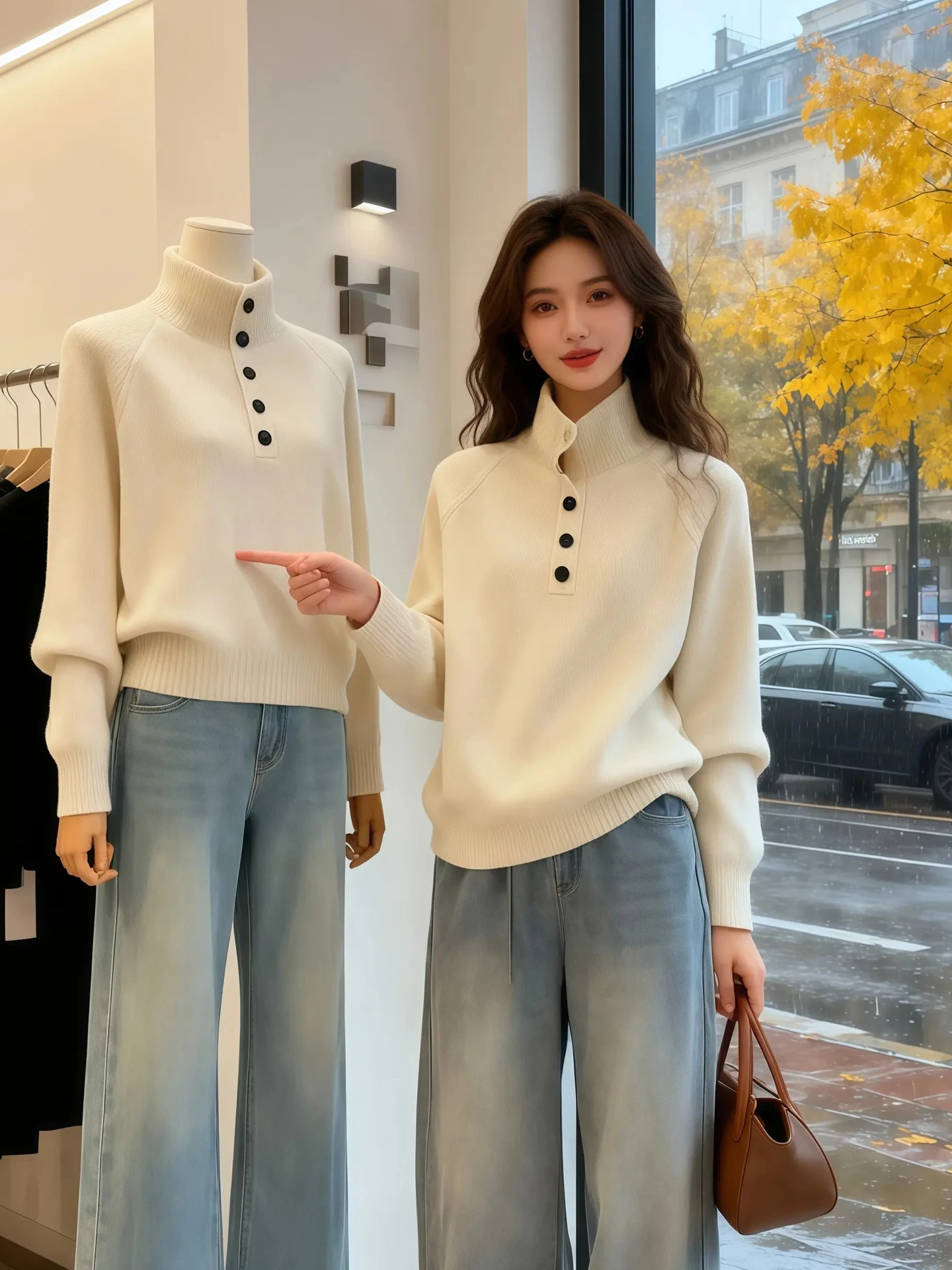 冬のレディースロングスリーブプルオーバーニットウェア、無地、高級セーター、スリムフィット、オープンボタン、通勤用、ファス...