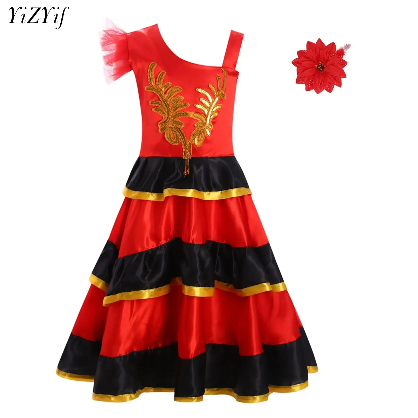 Traditional Spanish Dance Dress For Girls Festival Tassel Dot Dress Four Color Classic Flamengo Gypsy Style Children Skirt