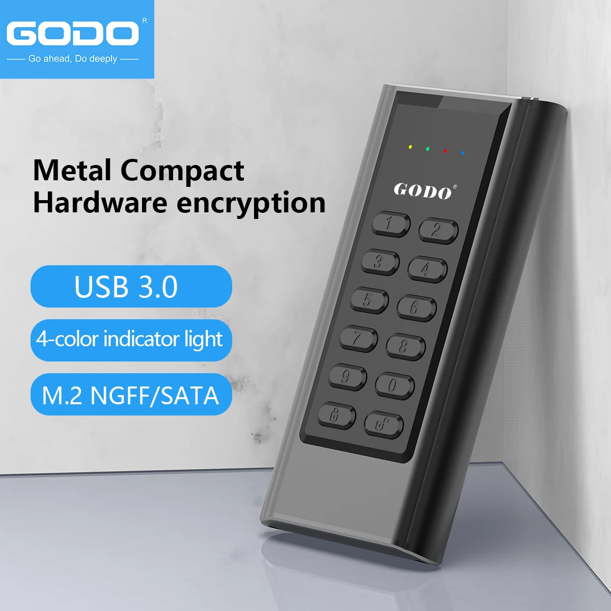 GODO M.2Encryption Hard Disk Box NGFF/SATA SSD Hardware Key Data Hard Disk Enclosure with Password Mobile Hard Disk Box 2.5“Sata