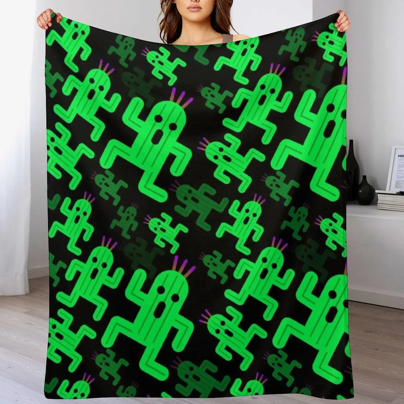 Cactuar Pattern Throw Blanket Elegant Warm Throw Blanket for Hotel Home