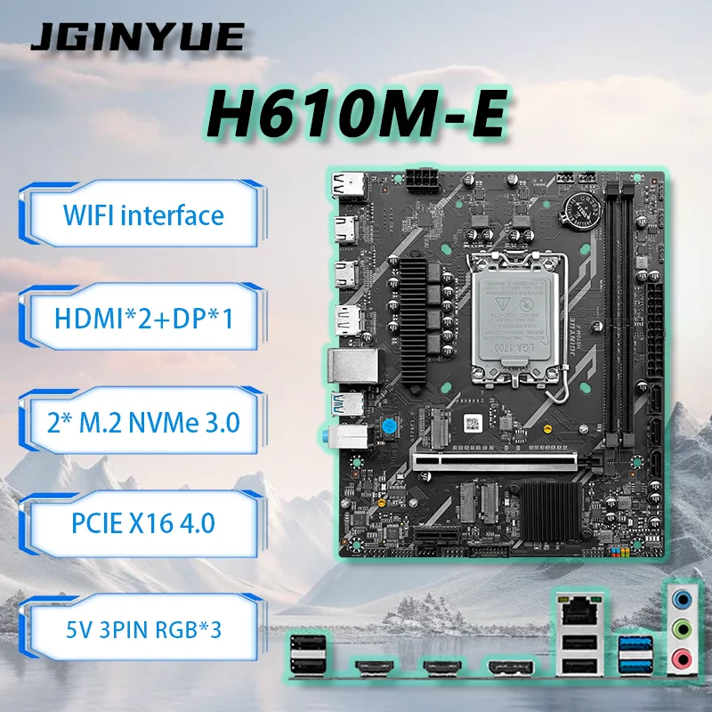 

Материнская плата JGINYUE H610M-E для 13100F 12400F 13400F 13490F 14400F DDR4 MAX 64 ГБ ОЗУ Настольный ПК PCIe4.0 ARGB TPM слот M.2 слот * 2