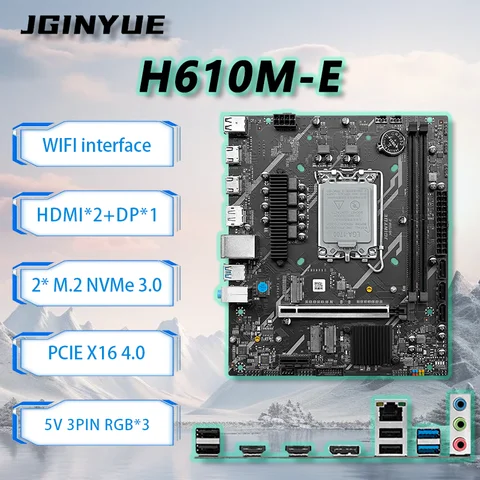 Placa base JGINYUE H610M-E para 13100F 12400F 13400F 13490F 14400F DDR4 MAX 64GB RAM PC de escritorio PCIe4.0 ARGB TPM ranura M.2 * 2