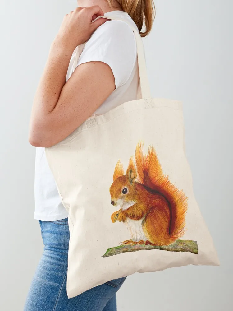 Red Squirrel Animal Watercolor Painting Wildlife Artwork Tote Bag Customizable tote bag women bag custom canvas