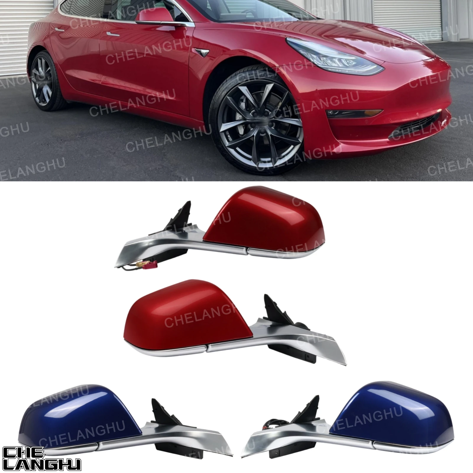For Tesla Model 3 2017 2018 2019 2020 Car 11+2/11+1 Pin Red/Blue Painted Antenna GPS Module Power Fold Mirror Assembly