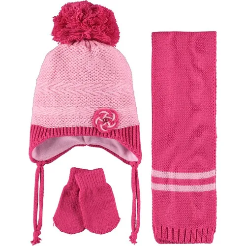 Kitti Baby Girl Scarf Beanie Gloves Set 0-18 Month Fuchsia