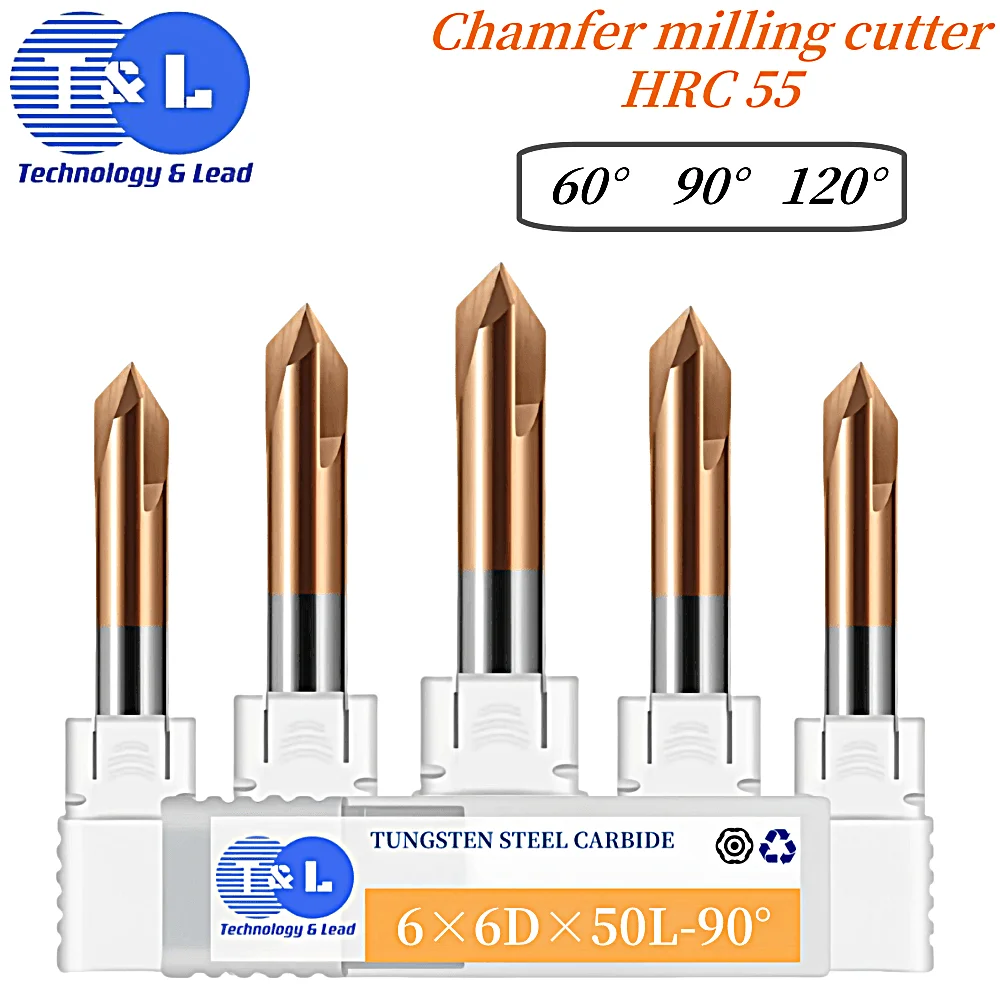 

T&L HRC55 60°90°120° 2/3-Blade Straight Groove Chamfering Milling Cutter Tungsten Steel Carbide For CNC Machining Endmill Tools