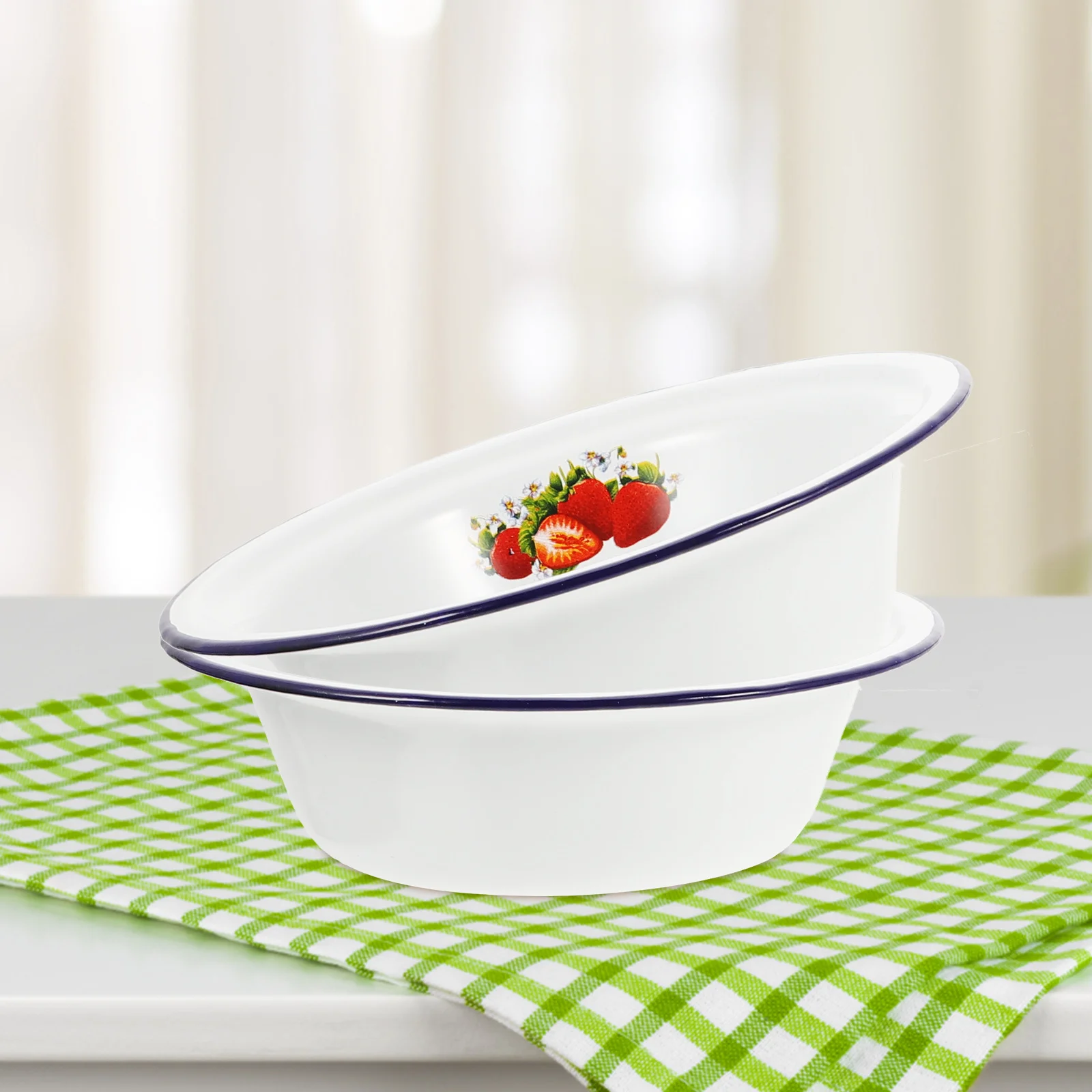 

2pcs Enamel Rice Smooth Mouth For Noodle Ramen Food Serving Kitchen Tableware Salad Storage Enamel Salad Bowl Bowl