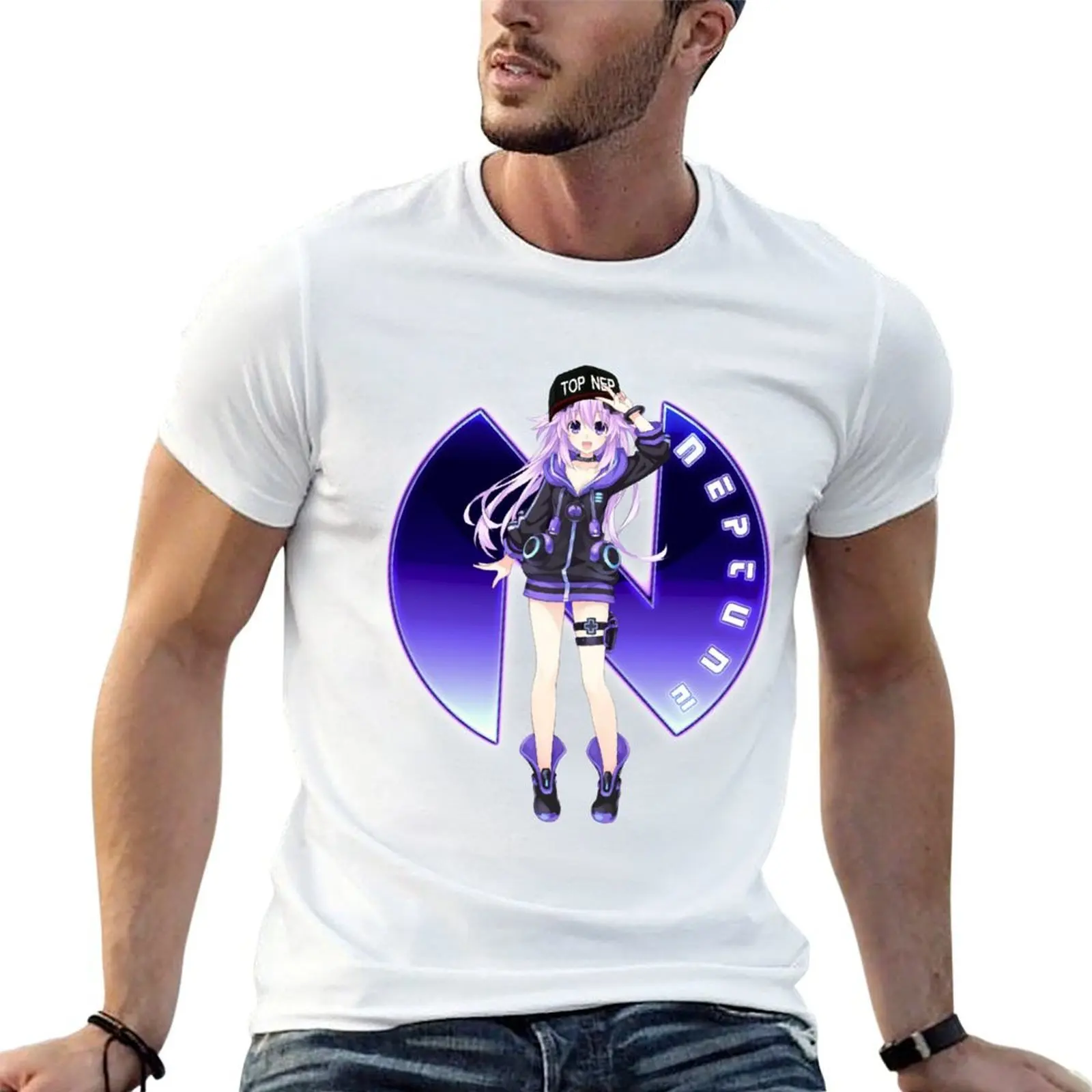 Hyperdimension Neptune adult Top hat T-Shirt Modern Print Casual T-Shirt