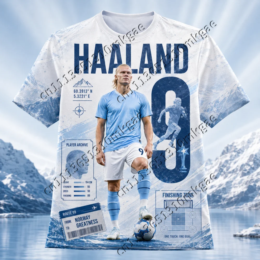 No.9 Football Star Glacier Print T-shirt Adult Kids Short Sleeve Casual Sports Tee Manchester Soccer Fan Streetwear Tops