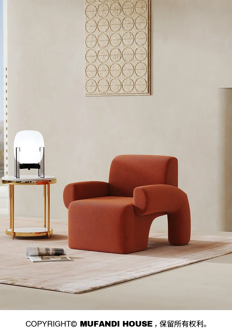 

Simple Modern Leisure Chair Red Textile Cloth Living Room Light Luxury Couch Designer Armchair
