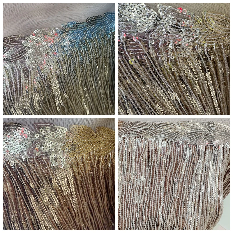 Pailletten-Fransenbesatz für Kleider, 1–10 Yard, goldener Glitzer, Quaste, Nähen, dekorative Hochzeitsaccessoires, Spitzenvorhänge, Tanzkleidung – Detail 7