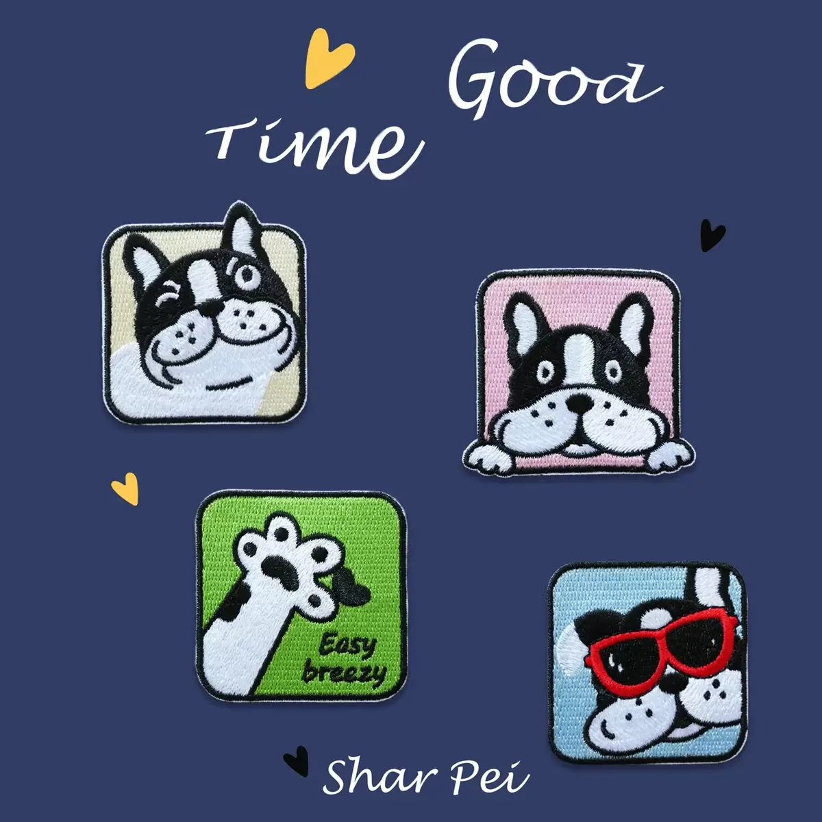 

Самоклеящаяся милая нашивка с вышивкой в виде собаки шар-пей, с четырьмя ячейками, для украшения одежды, рюкзаков, головных уборов, мобильных телефонов, в качестве подарка.