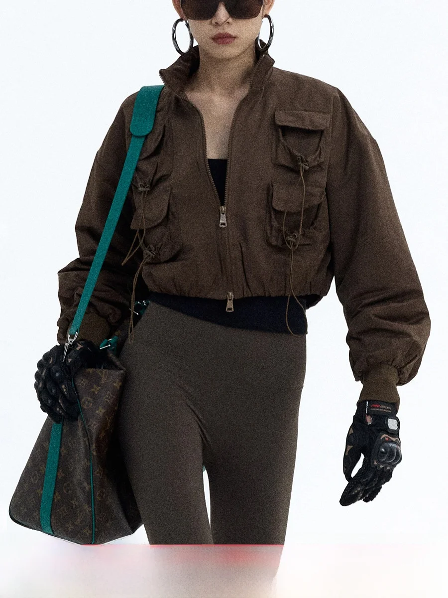 

Ourhour женское ort Flight Jaet однотонное пальто с воротником-стойкой и несколькими карманами на шнуровке, зимнее дизайнерское повседневное пальто