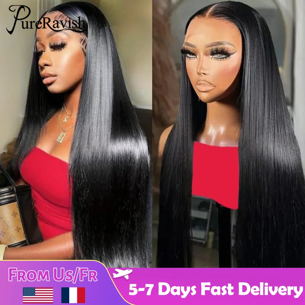 

13x4 Парики фронта шнурка Человеческие волосы 32-дюймовые прямые парики фронта шнурка Бразильские девственные волосы для женщин Предварительно выщипанные с детскими волосами