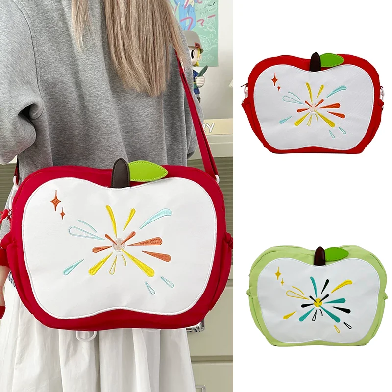 

Red Apple-shaped Handbag Fashion Unique Student Large-capacity Shoulder Backpack Exquisite Firework Embroidered Crossbody Bag
