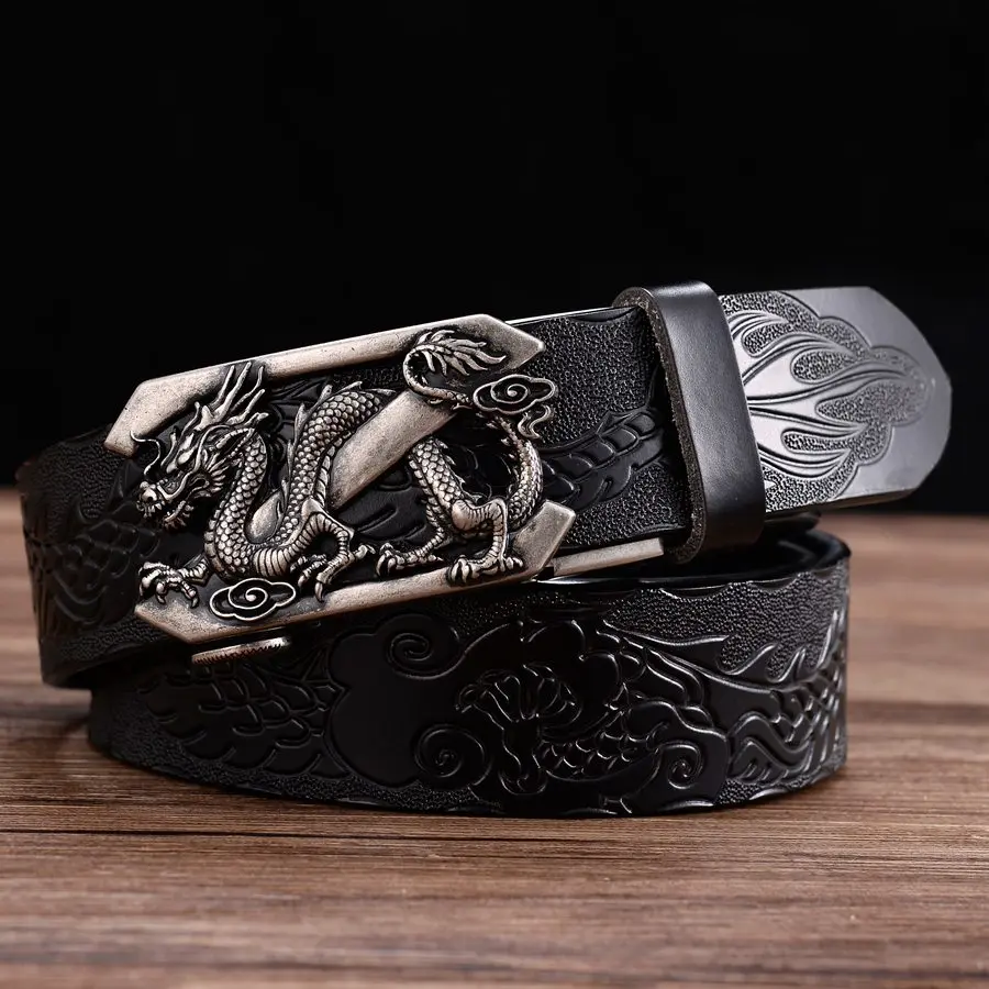 

Men’S Genuine Leather Dress Belt Fashion Male Waistband New Automatic Buckle Strap Width:36mm Length:110-125cm