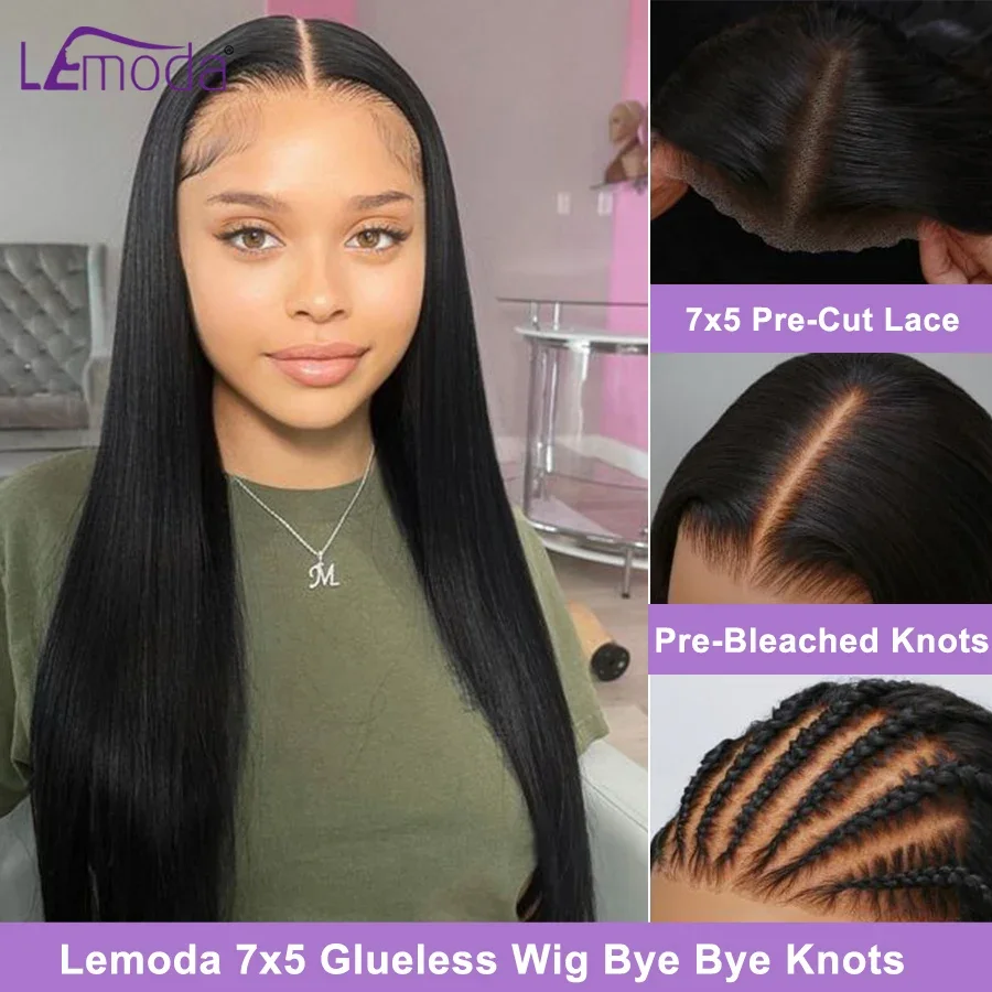 Wear and Go Glueless Wig Bye Bye Knots 7x5 HD Lace Front Wigs Human Hair Bleached Knots Pre Plucked 180% Density Virgin Hair Wig