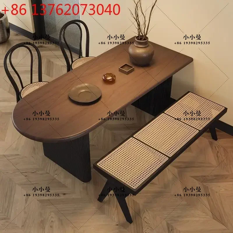 Medieval Solid Wood Dining Table And Chairs Combination Household Semi-circular Arc Island Table Dining Tables Set Furniture