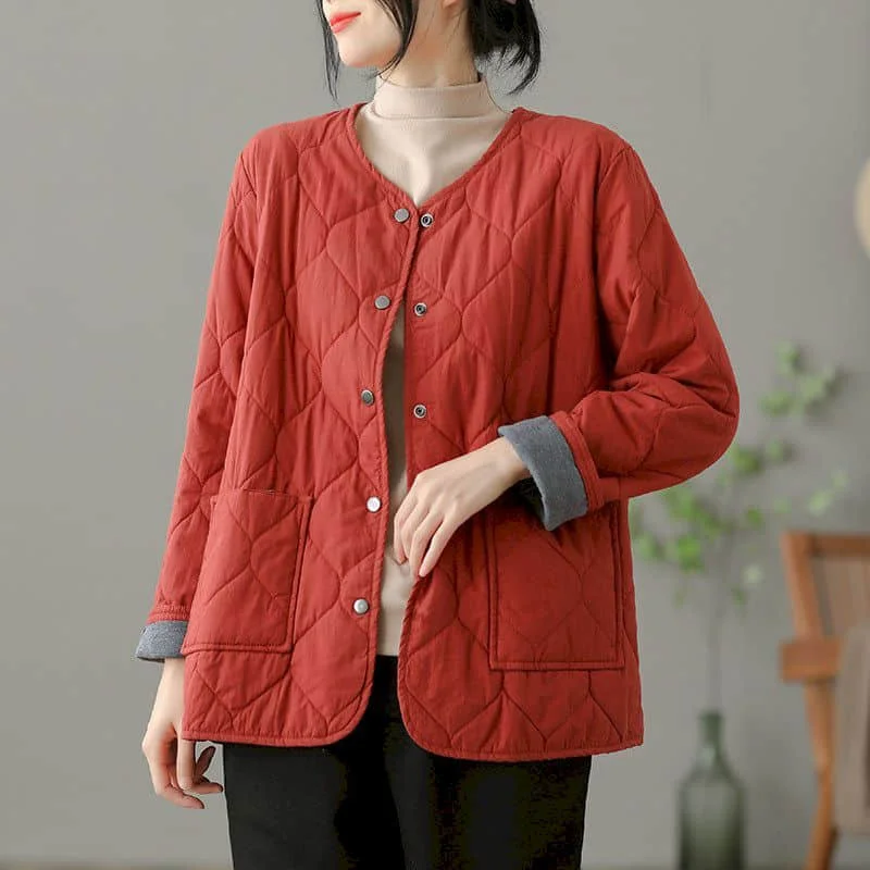 

Quilted Coats for Women Solid Elegant Lightweight Cotton-padded O-neck Jackets Long Sleeve Casual Single Breasted Women Clothing