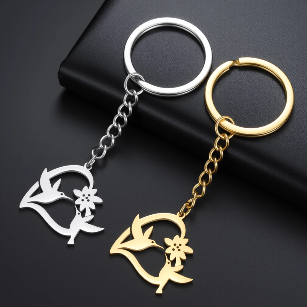 

Unift Stainless Steel Keychain Trendy Key Chain With Hummingbird Heart Pendant Metal Key Chain For Men Women Bag Accessories