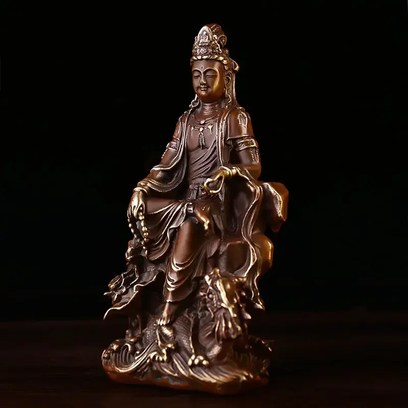 MOYU Pure Copper Lucky Guanyin Ornaments Home Office Small Offering Buddha Statue Bodhisattva Sculptures Gift