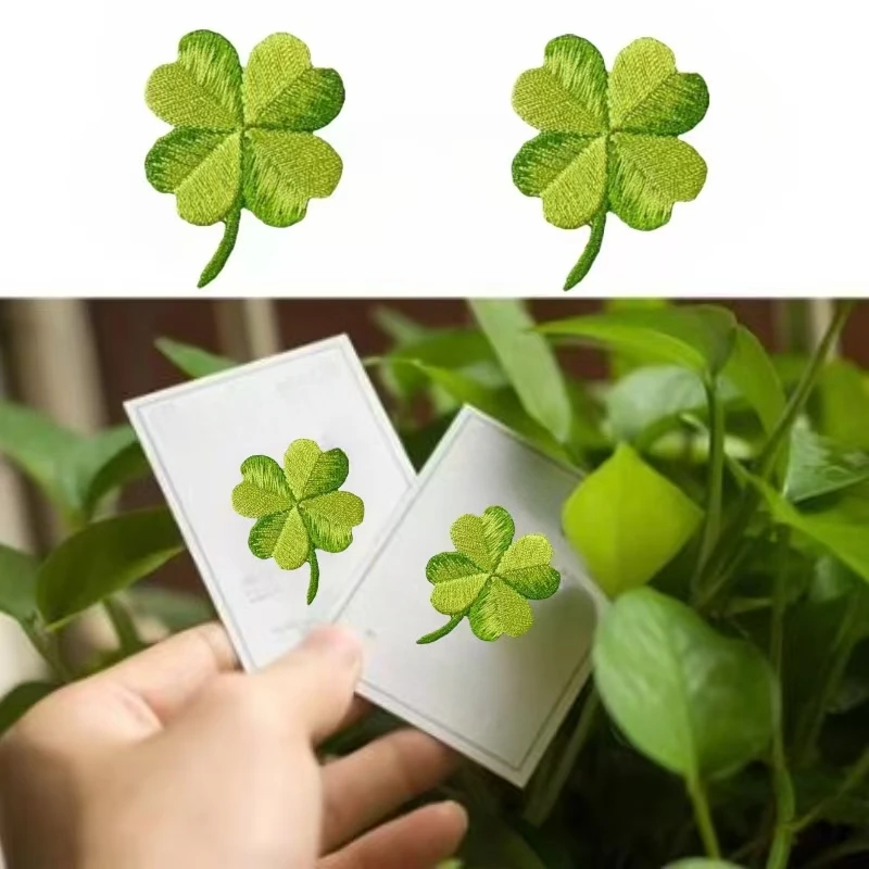 2Pcs Lucky Four-leaf Clover Patches Self-adhesive Ironing Sticker Used For Clothing Repairing DIY Bed Sheets, Backpack, Shoes