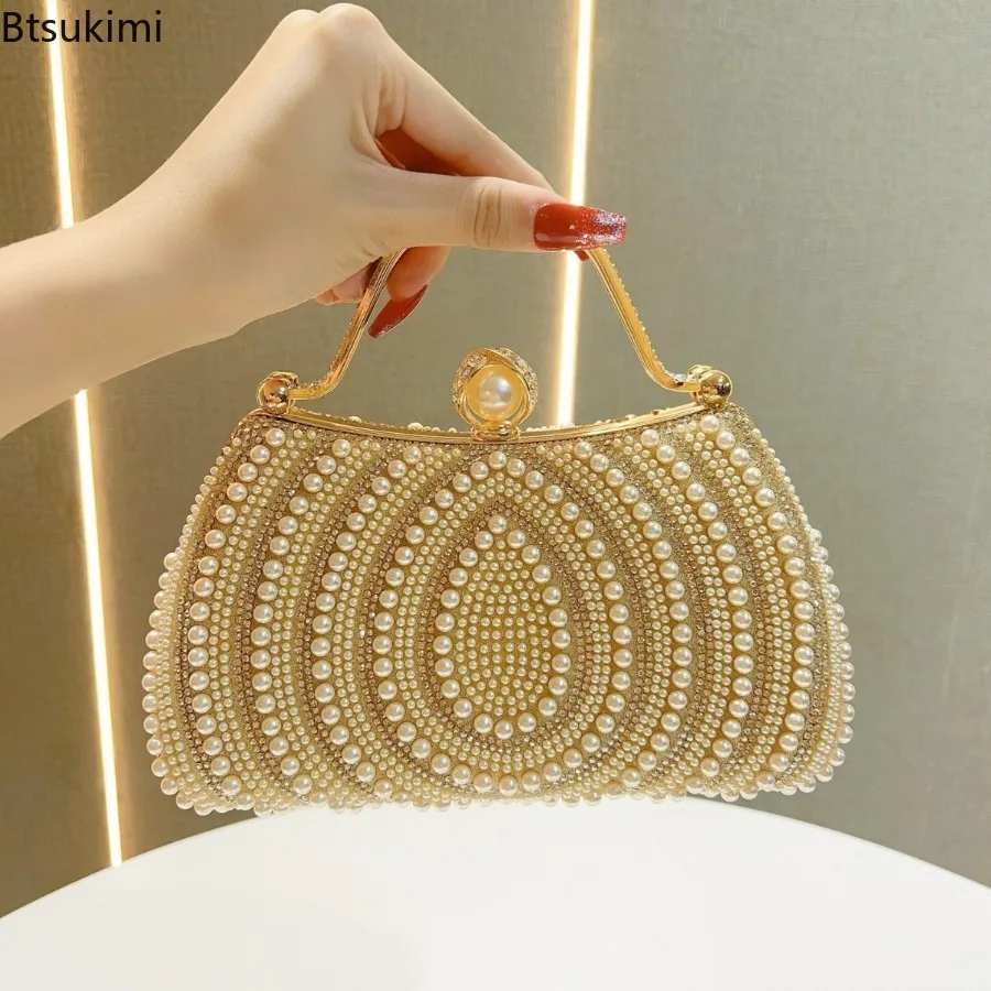 New Pearl Evening Bag Luxury Diamonds Women Wedding Banquet and Party Dresses Purse Handbag for Romantic Date Shoulder Chain Bag